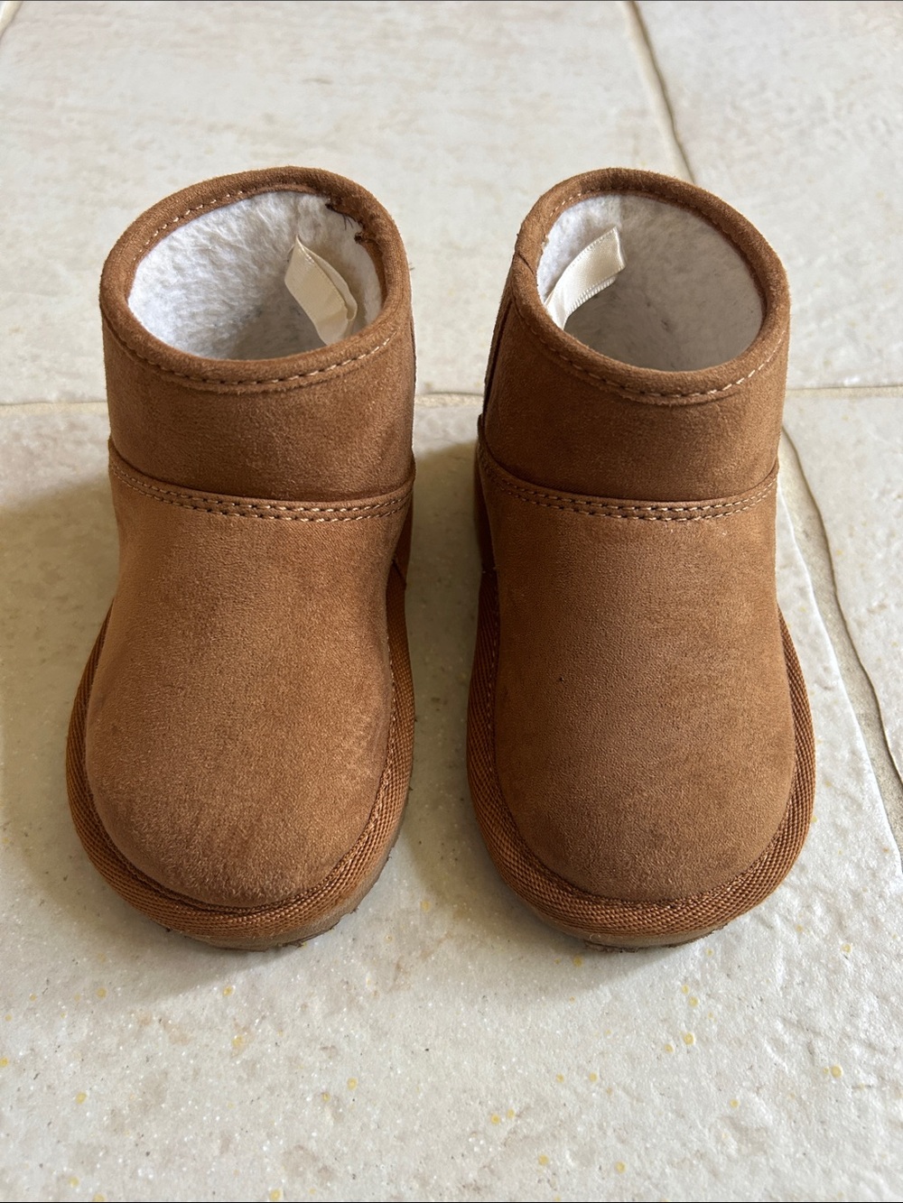 GAP Toddler Suede Booties in Brown with White Lining